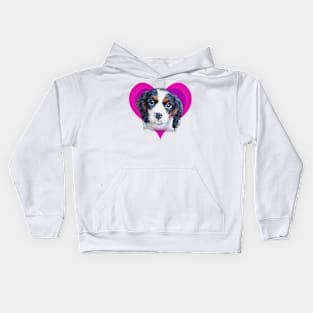 Gorgeous painting of a cavalier King Charles spaniel on a rainbow heart! Kids Hoodie